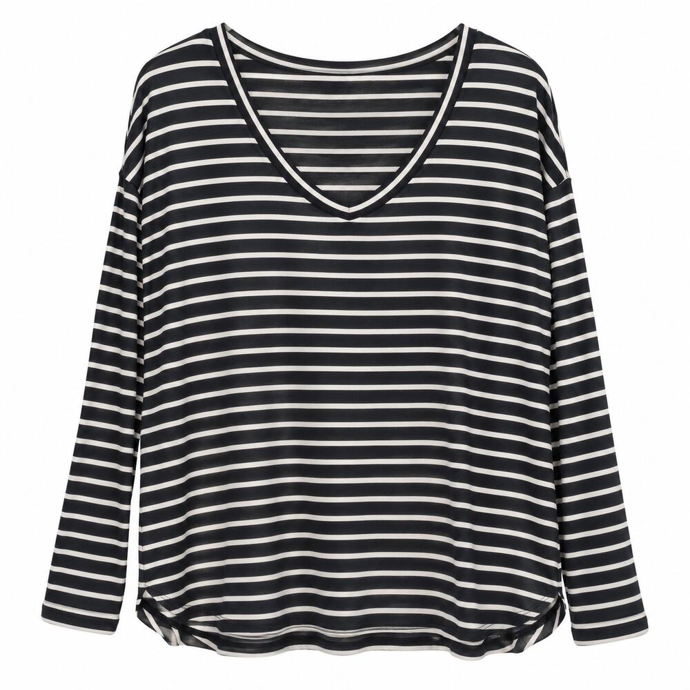 Soft & Sexy American Eagle Top Womens XS Black White Stripe V Neck Long Sleeve